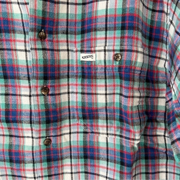 Vintage 80s 90s Guess Plaid Flannel Oversized Button Down Shirt Size Medium - Picture 4 of 9